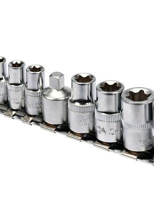 Головки торцевые yato: torx е5-е16, квадрат 1/4" с переходником на m=3/8", набор 9 шт. [10/40], yt0520