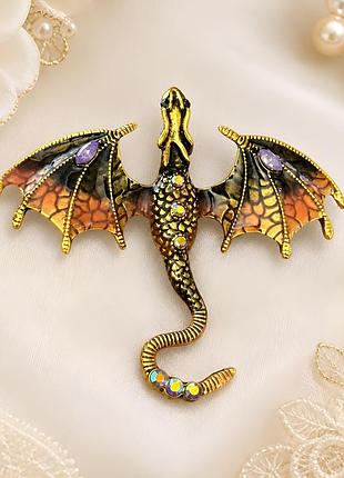 🐉✨ ефектна вінтажна брошка «дракон» із кристалами та емаллю 💎