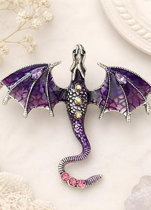 🐉💜 ефектна вінтажна брошка «фіолетовий дракон» із кристалами та емаллю 💎