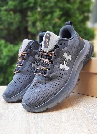 Мужские качественные и стильные кроссовки under armour hovr turbulence running серые с оранжевым