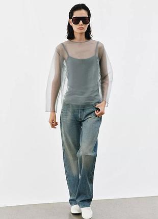 Лонгслів з майкою сірий прозорий zara