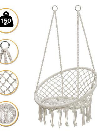 Подвесное плетеное кресло-качалка leobro boho xl 80 см cream (lb-1103)