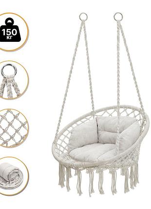 Подвесное плетеное кресло-качалка leobro boho deluxe xl 80 см cream (lb-1112)