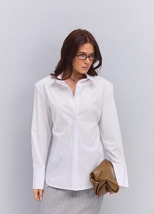 Молочная рубашка oversize с объемными плечами 4