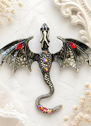 🐉❤️ ефектна вінтажна брошка «дракон» із червоними кристалами та емаллю 💎