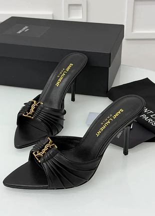Женские кожаные черные босоножки мюли yves saint laurent babylone 90 ysl туфли босоножки