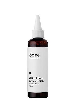 Тоник для лица sane с кислотами aha+pha+витамин с, 100 мл