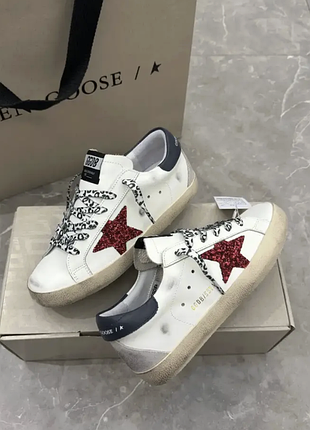 Женские белые кроссовки кеды golden goose superstar с красной звездой кожаные ggdb голден гус леопардовые 38