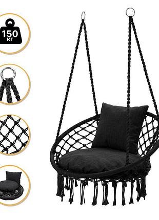 Подвесное плетеное кресло-качалка leobro boho comfort xl 80 см black (lb-1108)