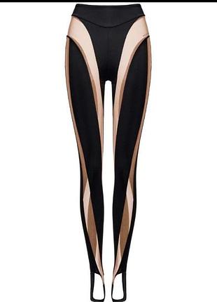 Легінси mugler x h&m black beige mesh panel stirrup 2