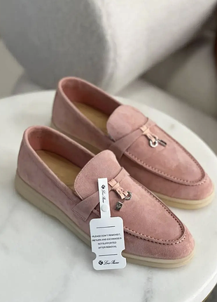 Женские розовые замшевые лоферы loro piana лоро пиана summer walk демисезонные туфли