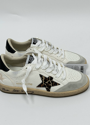 Женские белые кроссовки кеды golden goose super-star со звездой голден гус леопардовые