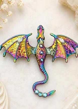 🐉🌈 ефектна вінтажна брошка «райдужний дракон» із кристалами та емаллю 💎