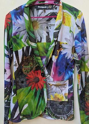 Яркий цветной сетчатый пиджак desigual × christian lacroix, xs, с длинными рукавами – эффектная дизайнерская брендовая модель, тянется