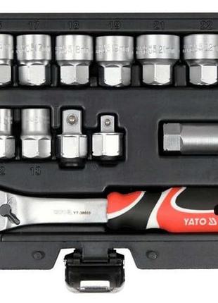 Набор сквозных торцевых головок spline yato: квадрат 3/8" и 1/2", м10-м24 с храповым воротком [10], yt38653