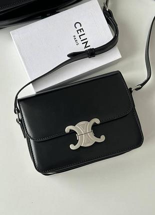 Женская черная сумка celine triomphe medium селин кожа кожа кожаная классика классическая маленькая клатч