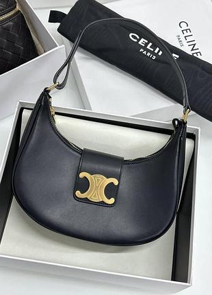 Женская овальная черная кожаная сумка celine ava triomphe medium селин кожа кожаная классика классическая