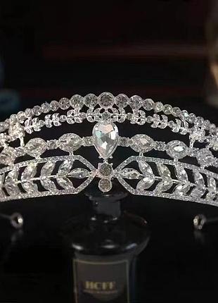 Корона диадема серебристая тиара с камнями s932x
