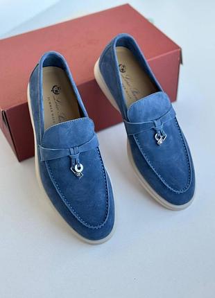 Женские синие замшевые лоферы loro piana лоро пиана summer walk демисезонные туфли