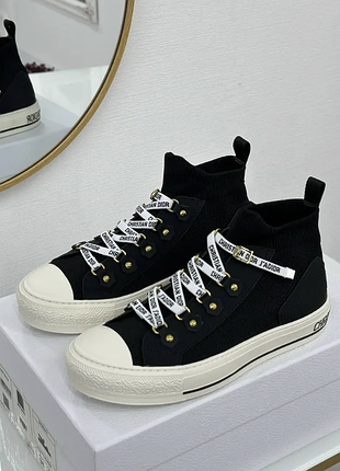 Женские высокие черные кеды dior walk'n'dior текстиль oblique кроссовки диор 38.