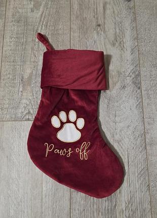 Красная бархатная новогодняя чулка для домашних любимцев