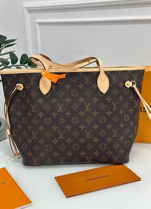 Женская коричневая кожаная сумка louis vuitton neverfull gm луи виттон lv шоппер тоте