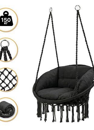 Подвесное плетеное кресло-качалка leobro boho deluxe xl 80 см black (lb-1111)