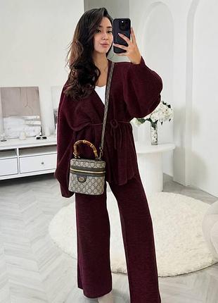 Костюм женский теплая двойка из ангоры бордо, 42-44