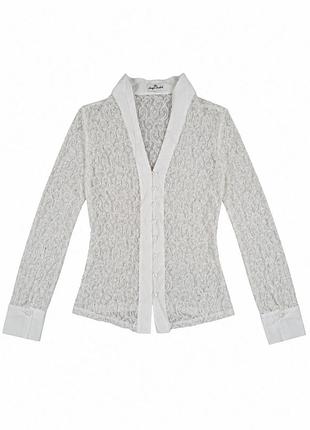 Блузка жіноча мереживна біла royal fashion, розмір s, з довгим рукавом