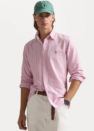 Сорочка polo ralph laure  oxford у смужку рожевого кольору оригінал