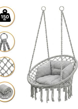 Подвесное плетеное кресло-качалка leobro boho deluxe xl 80 см grey (lb-1113)