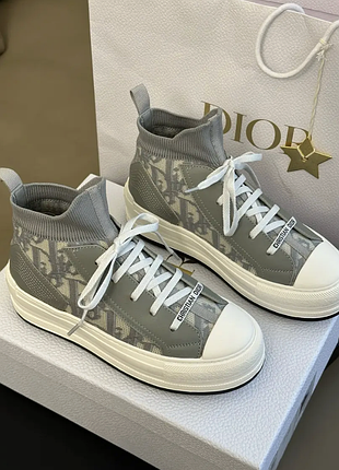 Женские высокие серые кеды dior walk'n'dior платформа текстиль oblique кроссовки диор на плфторме