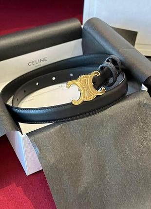 Жіночий чорний шкіряний ремінь- пояс triomphe belt celine з відблисковим логотипом селін 1,8 см ширина