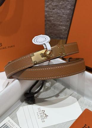 Женский коричневый кожаный ремень hermes kelly 1.8 см золотая пряжка эрмес