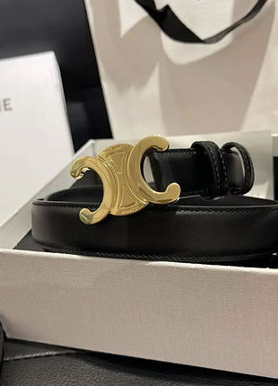 Жіночий чорний шкіряний ремінь- пояс triomphe belt celine з відблисковим логотипом селін 2,5 см ширина