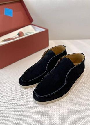 Мужские черные замшевые лоферы loro piana open walk туфли лоро пиана lp