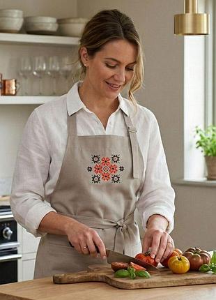 Фартук для кухни ideia с вышивкой и карманом, с защитой от пятен, хлопок, для женщин и мужчин серый