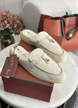 Женские бежевые замшевые мюли loro piana summer walk лоро пиана лоферы лорики 41