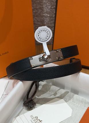 Женский черный кожаный ремень hermes kelly 1.8 см серебряная пряжка эрмес