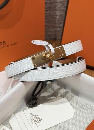 Женский белый кожаный ремень hermes kelly 1.8 см золотая пряжка эрмес