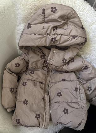 Куртка зимова zara в квітковий принт