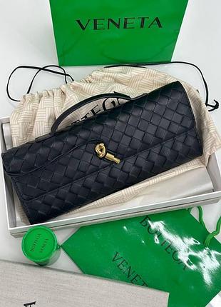 Женская кожаная черная сумка - клатч bottega veneta long andiamo боттега венета черный клатч