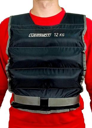 Жилет для обтяження easyfit ef-vst, 12 кг, чорний, 36×114 см, пісок- для фітнесу, функціональних тренувань і кросфіту