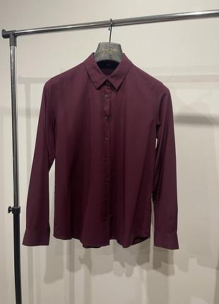 Стильна жіноча сорочка блуза uniqlo у глибокому марсала (бордовому) кольорі — ідеальна базова річ для офісного або повсякденного гардероба s
