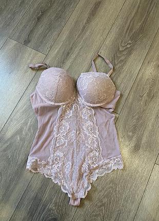 Мережевний боді. жіночий. h&m.  рожевий колір, 42 розмір( тягнеться можна більше), мереживо