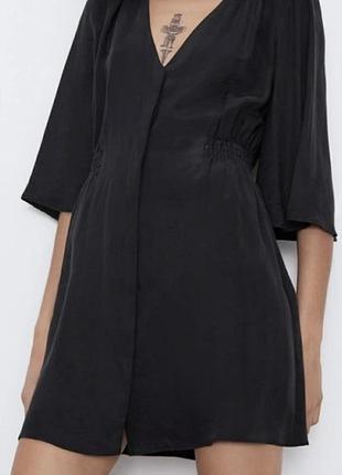 Свободное черное платье zara с вырезом на груди, легкое черное платье zara, размер m–l