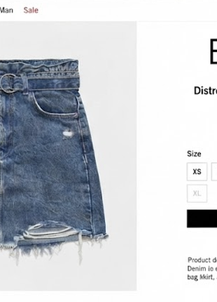 Стильна джинсова спідниця міні bershka з поясом (paperbag), розмір 44 (s/m)