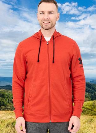 Чоловіча спортивна кофта на блискавці (худі) бренду under armour, а саме модель ua rival terry fz hd у помаранчево-червоному кольорі (orange).