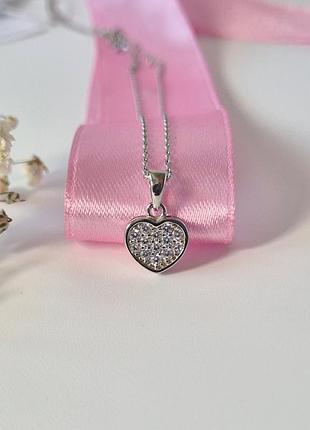 Срібна підвіска серце в білих каменях срібло 925 проби родоване 131213п 1.15г