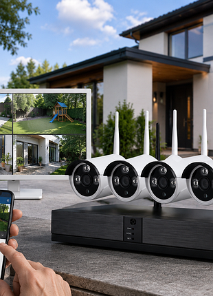 Комплект відеоспостереження бездротової full hd wi-fi на 4 камери з реєстратором